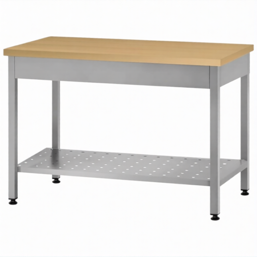 Стол кондитерский СПРп 860х1500х600 «Profi Ral», на 6-ти ногах, бук/40 (полка перфорация)