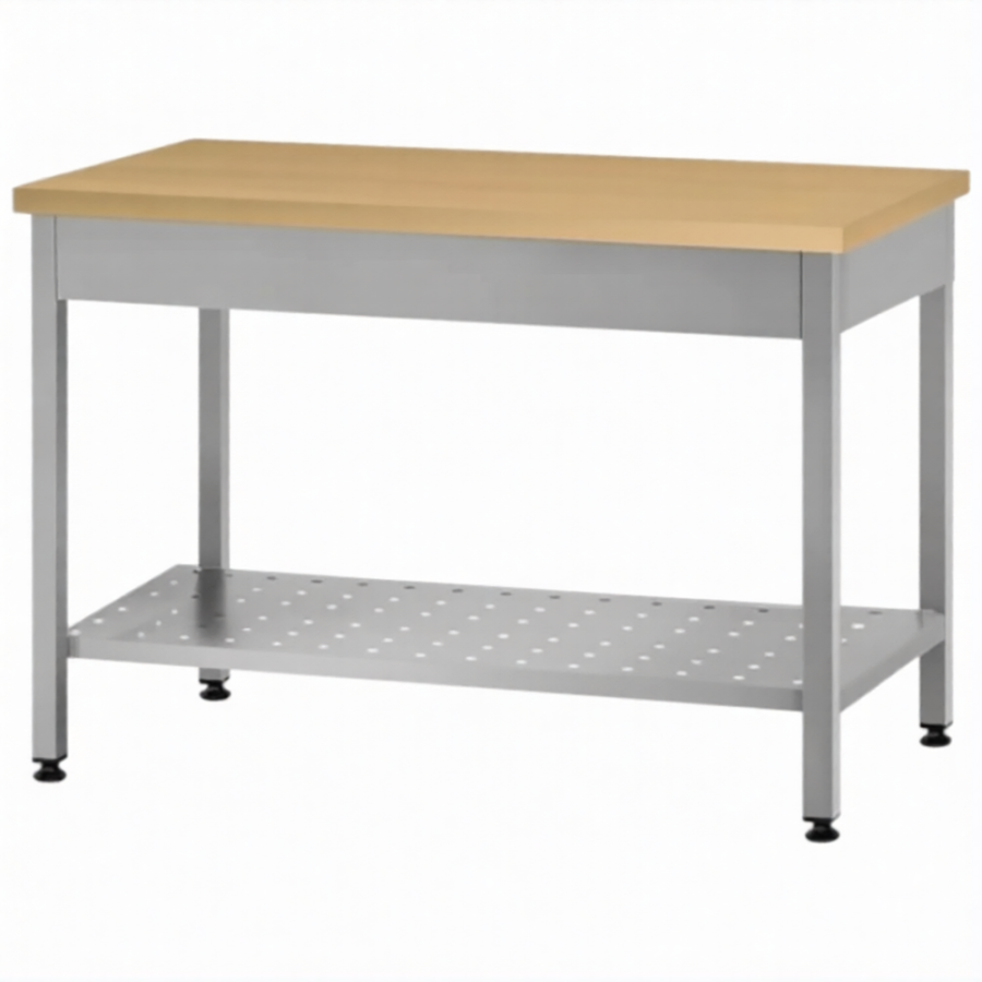 Стол кондитерский СПРп 860х1500х600 «Profi Ral», на 6-ти ногах, бук/40 (полка перфорация)