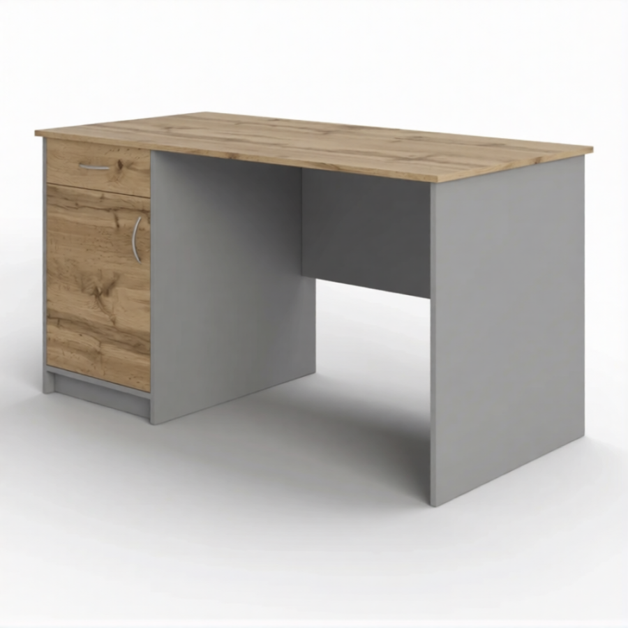 Стол рабочий СрТ-12 (1200х700х750) с тумбой (корпус ЛДСП серый, столешница ЛДСП дуб вотан)