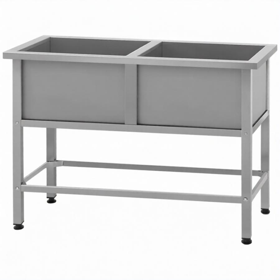 Ванна моечная ВМСн 700/2  2 м/о 600х600х350 (полка 2 отв. борт; ножка проф. тр. 40х40)