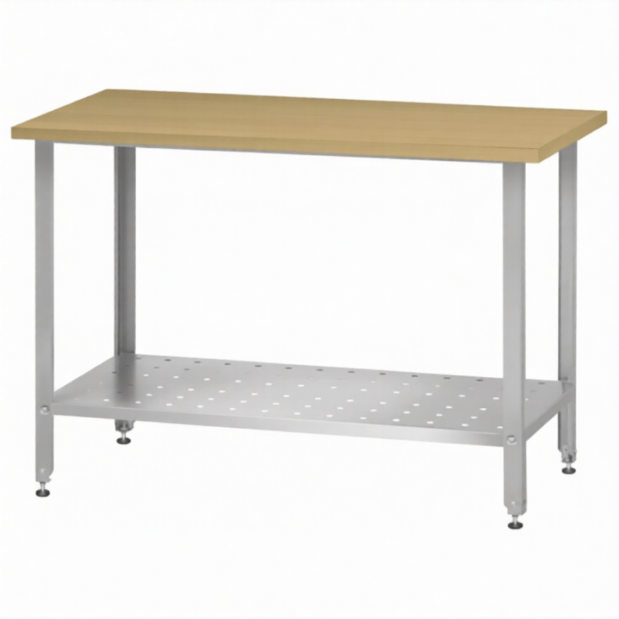 Стол кондитерский СПРн 860х1500х700 «Norma Inox» бук/40 (полка перф., ножка угловая)